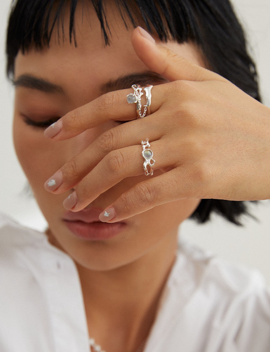 Gray Moonstone Silver Ring