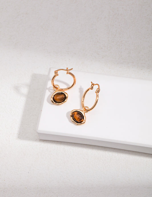 Tiger's Eye Chic Hoop Earrings