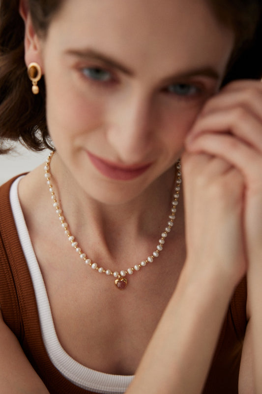 Pink Blush Pearl Heart Necklace